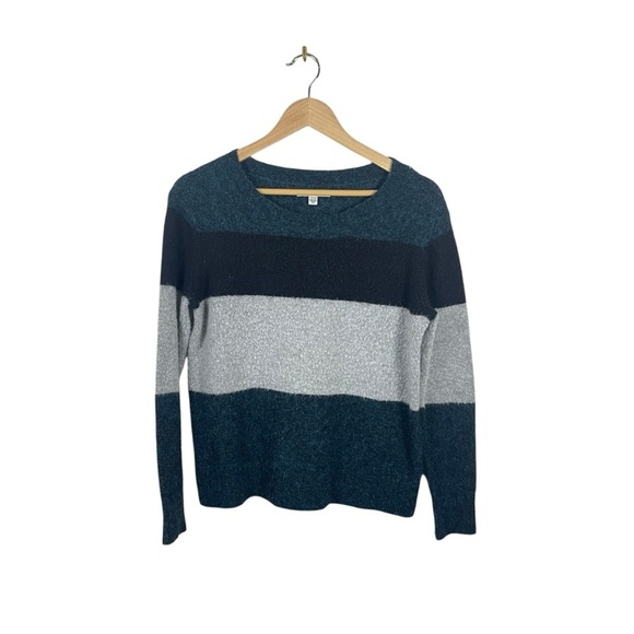 American Eagle Fuzzy Crewneck Colorblock Sweater in Teal/Grey/Black Size S - Picture 7 of 8
